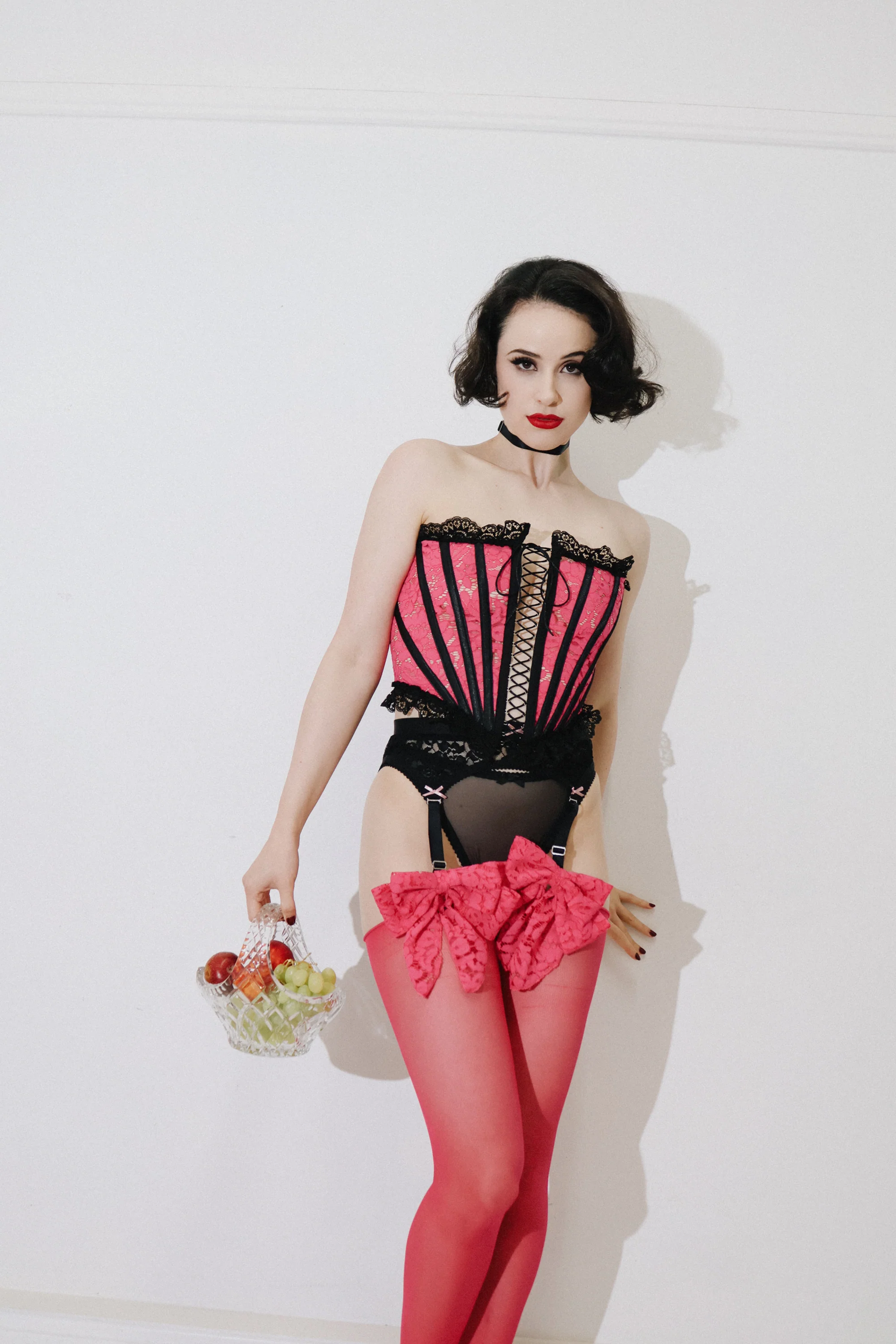 Bonnie Garter Belt Hot Pink Lace Bows - Image 3