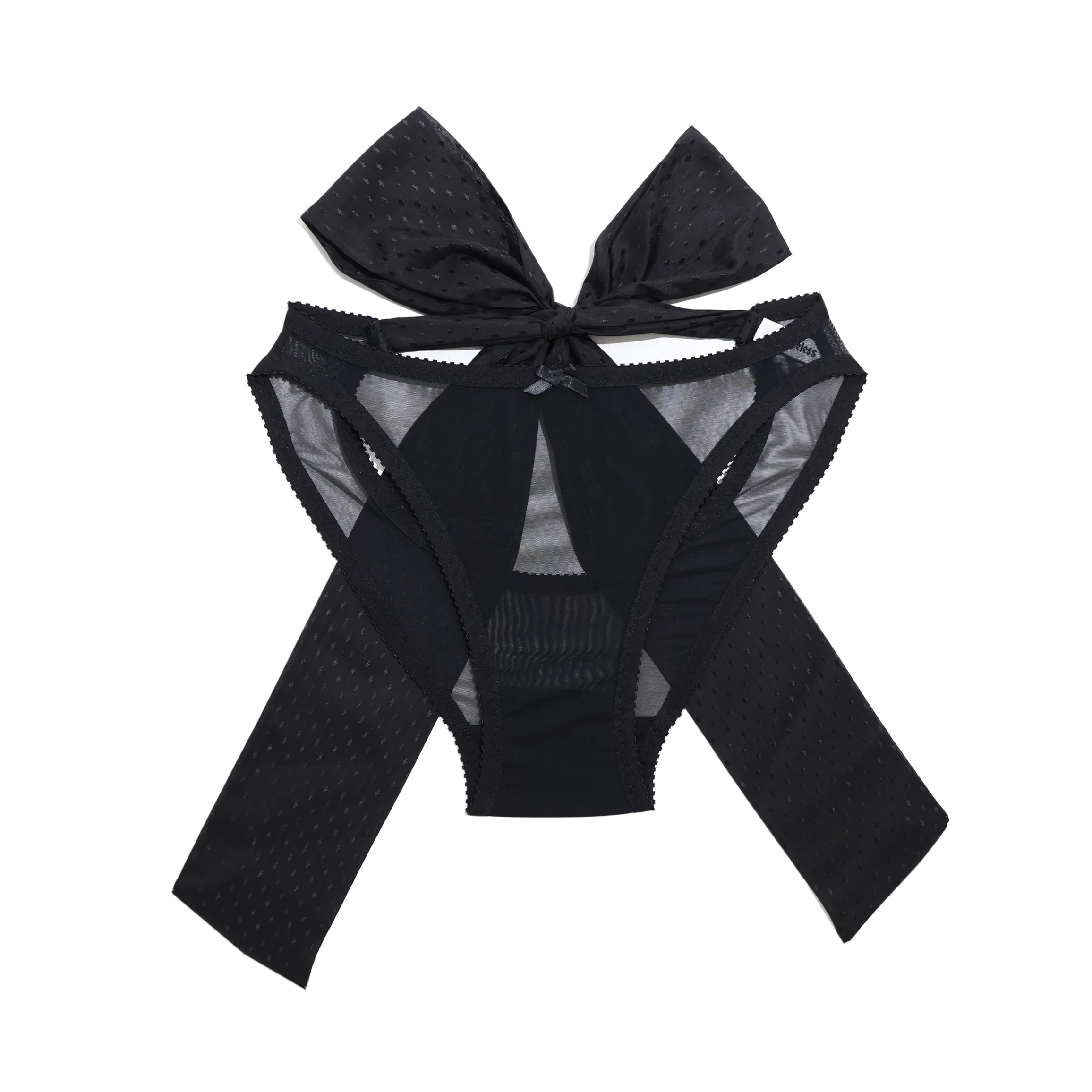 Mindy Bow Knickers Black Mesh and Silk - Image 3